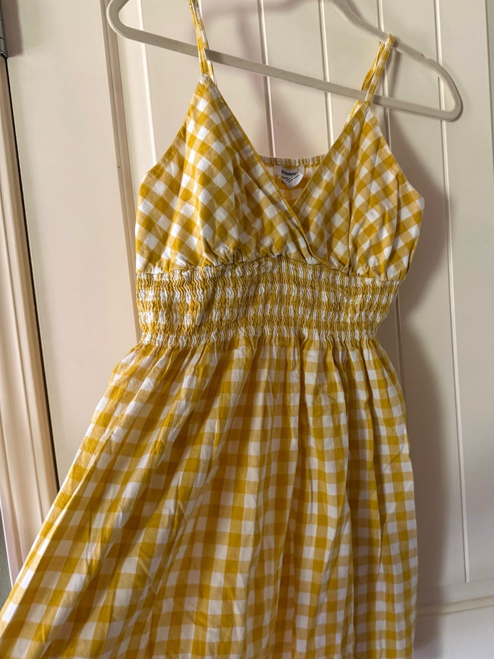 Prototype Yellow Gingham Smocked Dress. 100% cotton